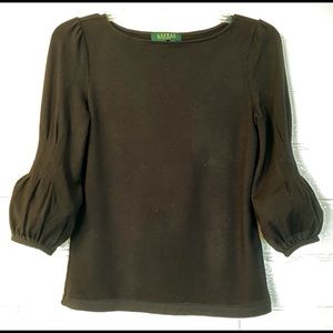 LAUREN R L classic black t-shirt w/ bell sleeves, size S